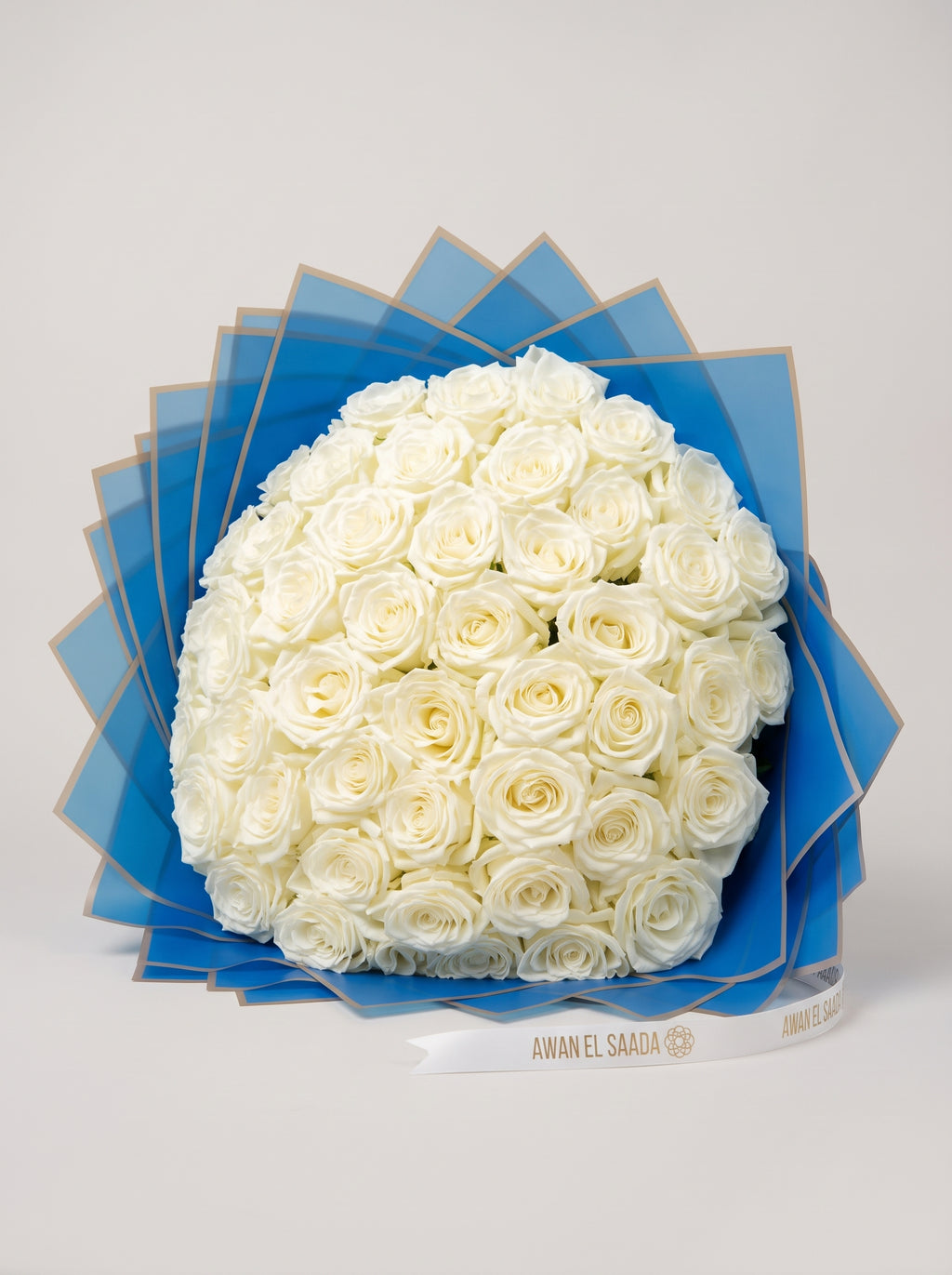 White Roses Bouquet in Royal Blue Wrap