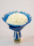 White Roses Bouquet in Royal Blue Wrap