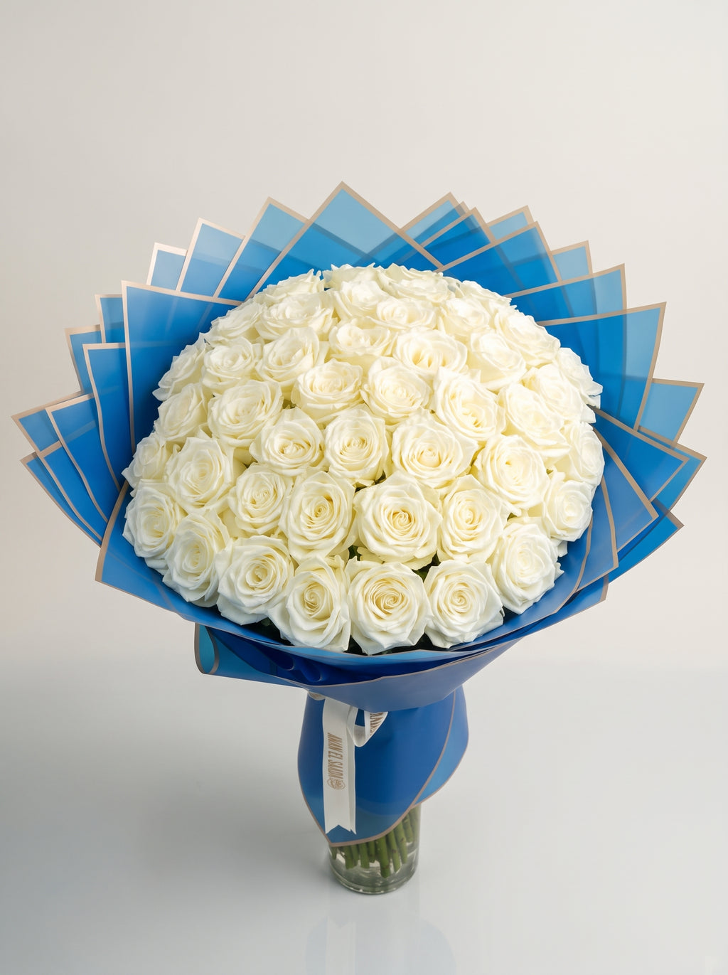 White Roses Bouquet in Royal Blue Wrap