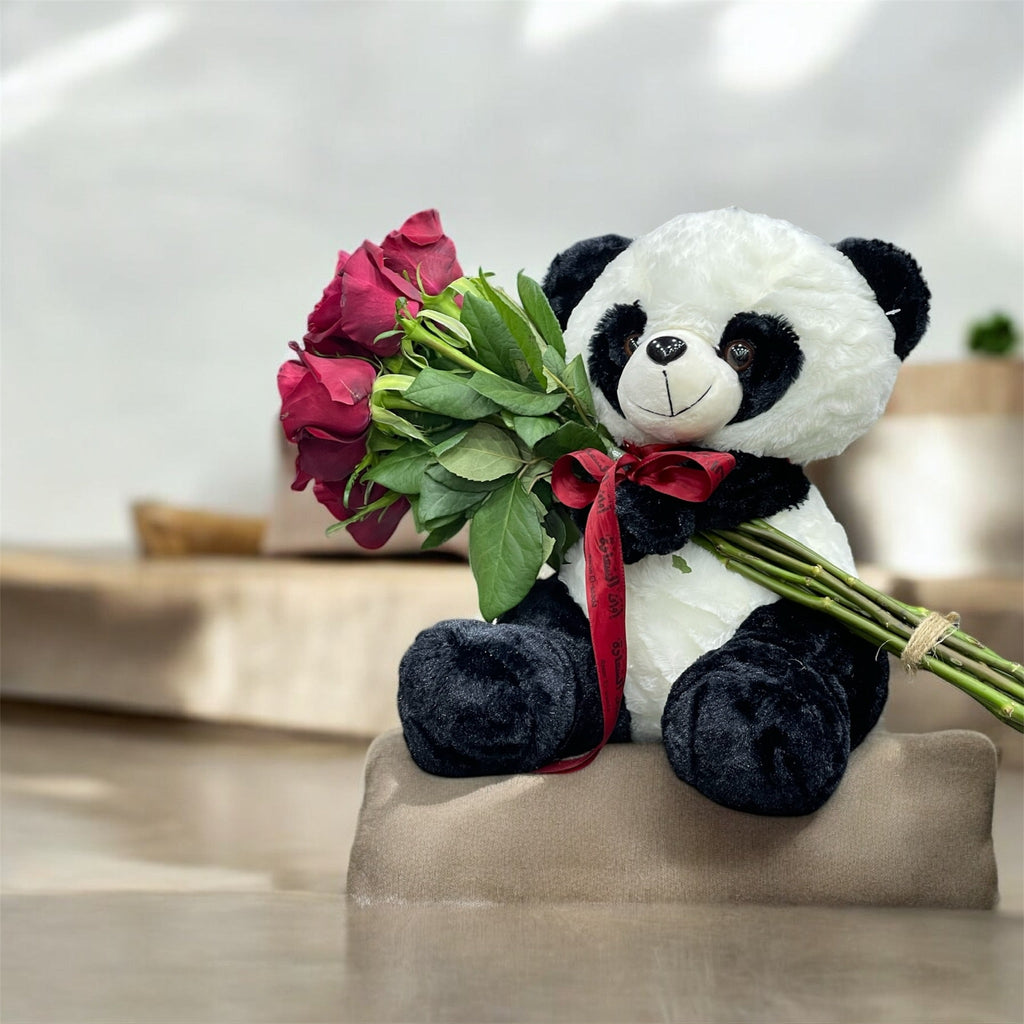 Special bear with 12 red roses