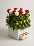 Red & White Roses Box with Ferrero Rocher Drawer