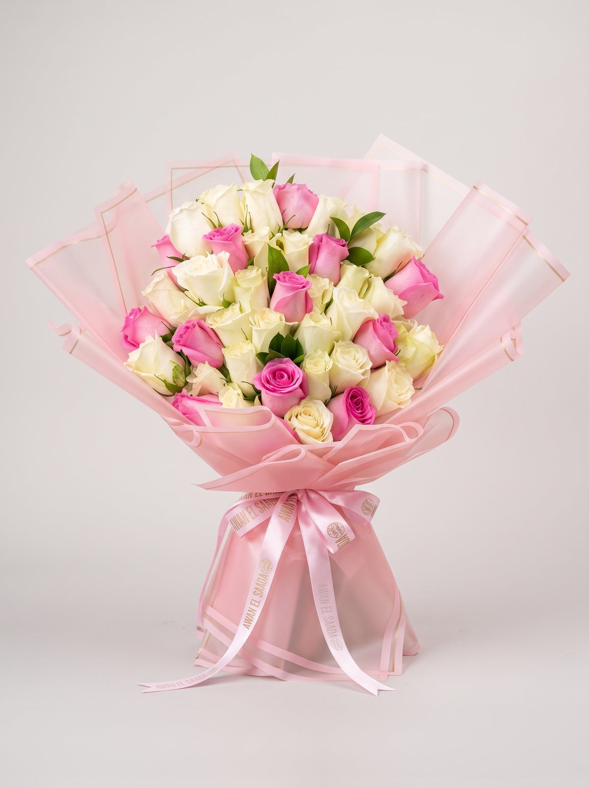 Pink & White Roses Bouquet in Pink Wrap