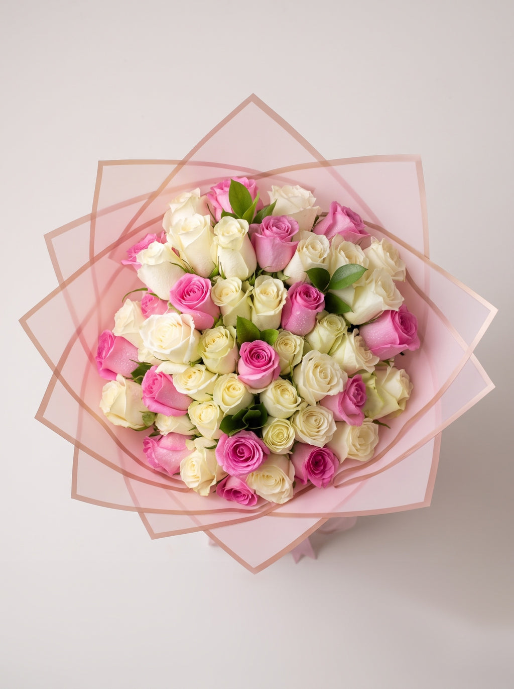 Pink & White Roses Bouquet in Pink Wrap