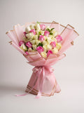 Pink & White Roses Bouquet in Pink Wrap