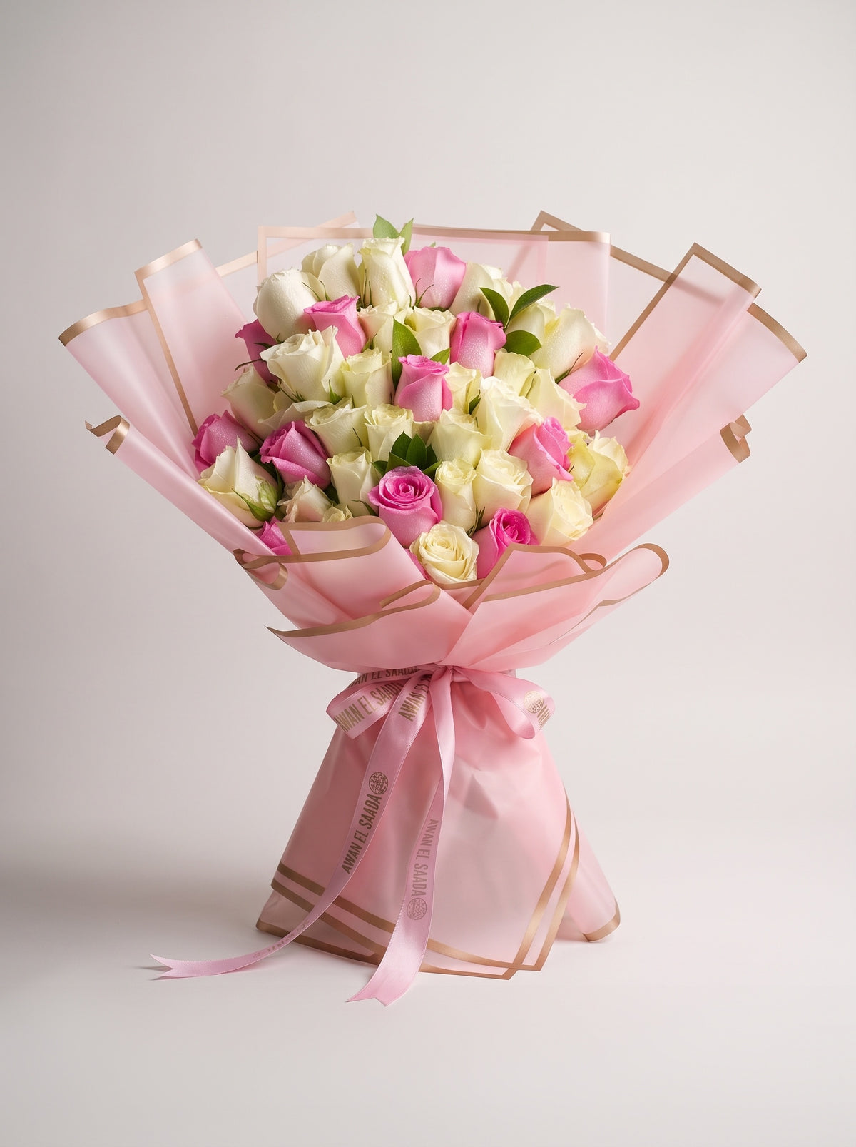 Pink & White Roses Bouquet in Pink Wrap