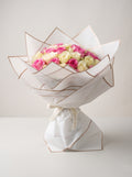 Pink & White Roses Bouquet in White Wrap