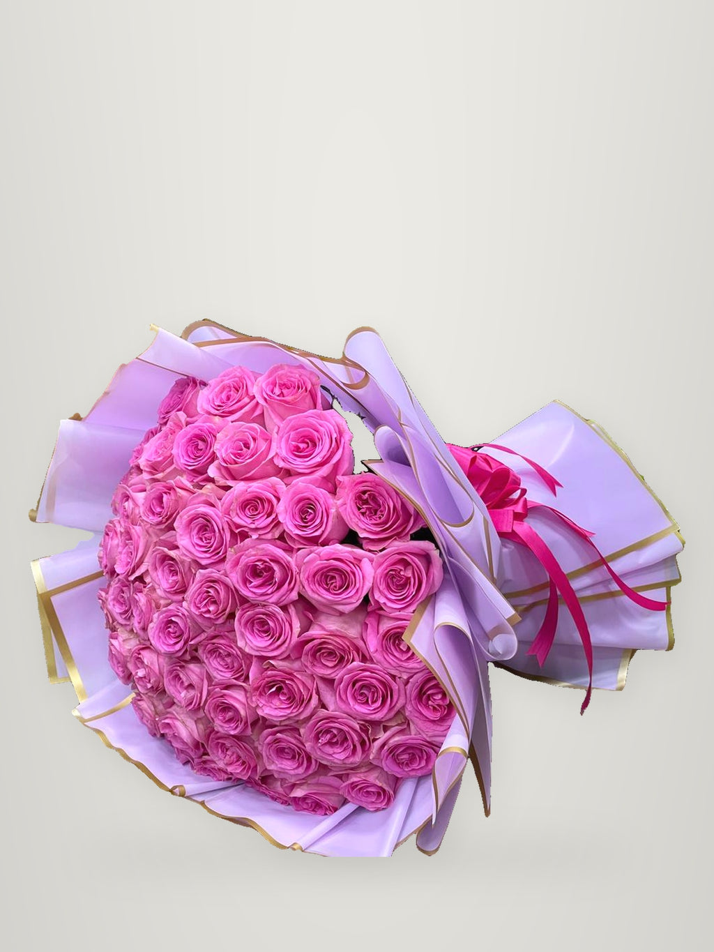 Hot Pink Roses Bouquet in Lilac Wrap