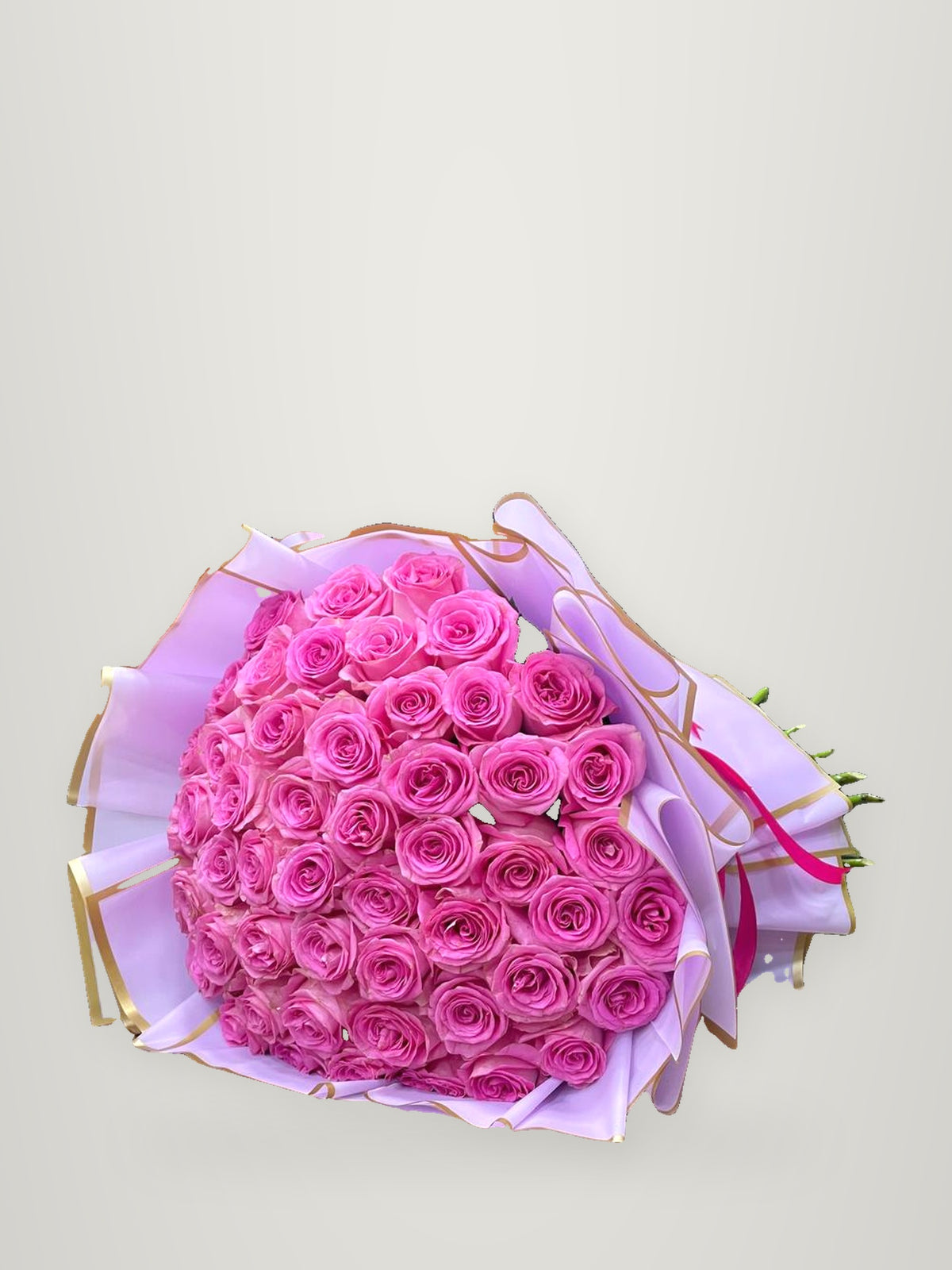 Hot Pink Roses Bouquet in Lilac Wrap